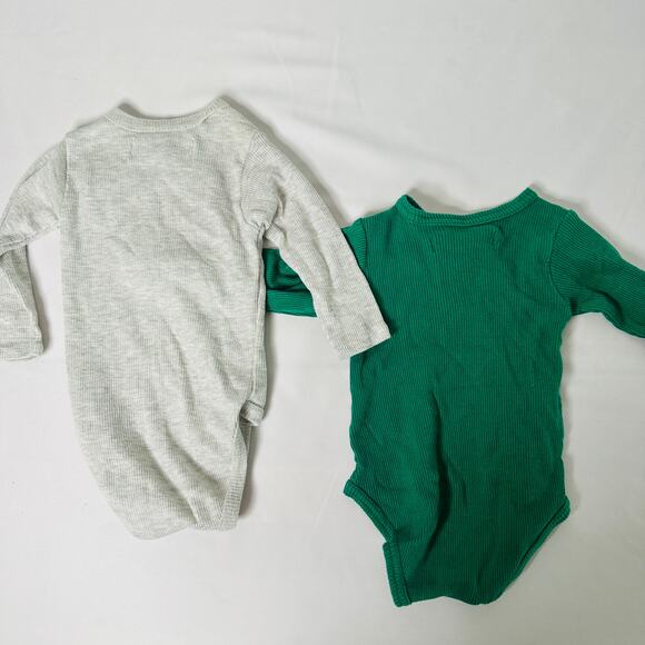Mother's Promise Bundle of 2 Green & Gray Long Sleeve Ruffle Bodysuit Sz 3-6 mo - Picture 6 of 10